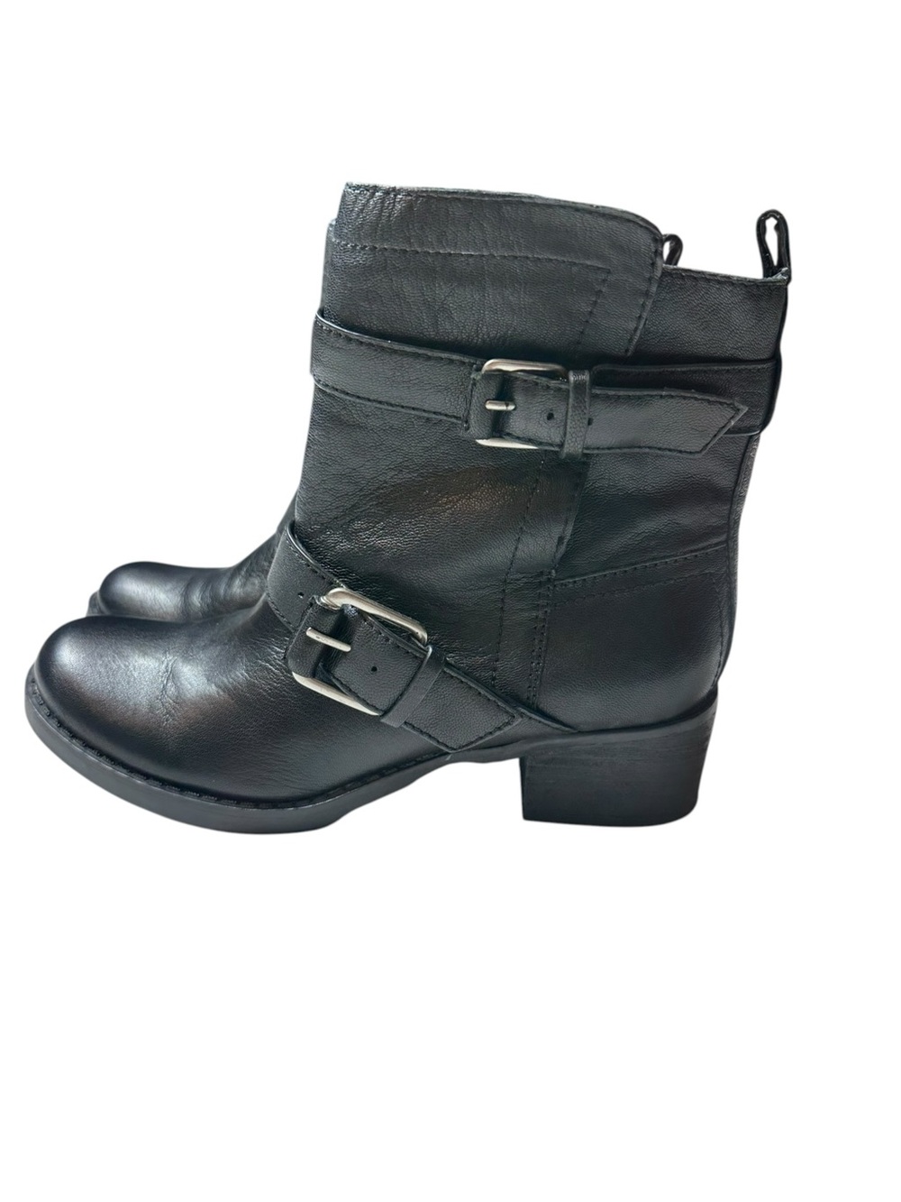 Sole Society So-Kai Black Leather Moto Biker Buckle Ankle Boots 6.5